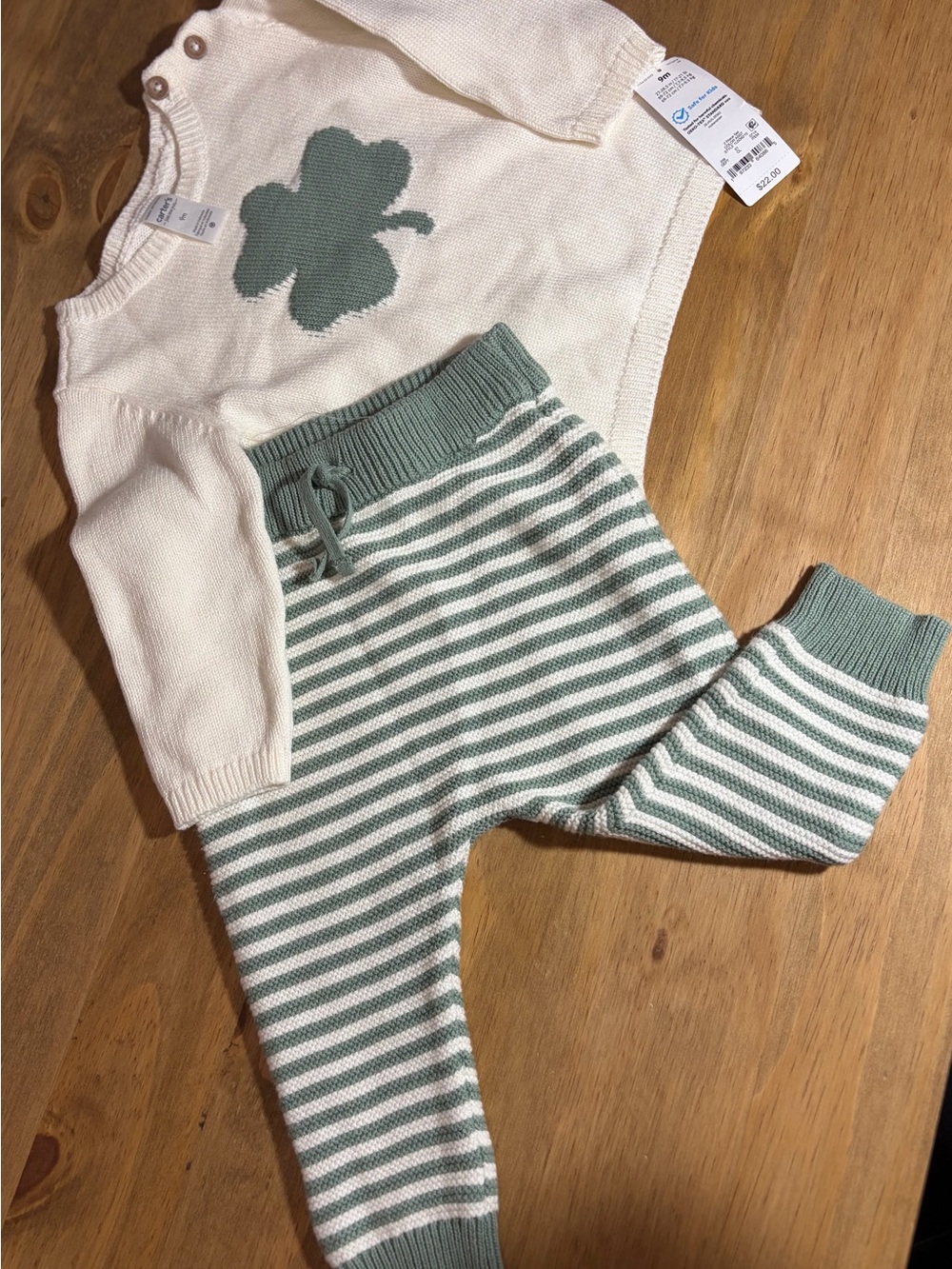 NWT-Carters White & Sage
Baby Sweater Set with Clover
Knit